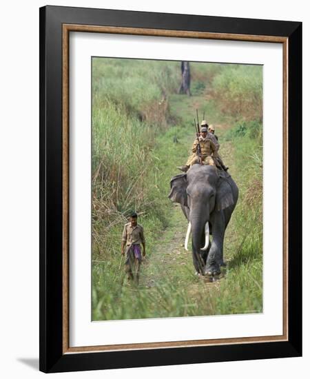 Game Guards Patrolling on Elephant Back, Kaziranga National Park, Assam State, India-Steve & Ann Toon-Framed Photographic Print