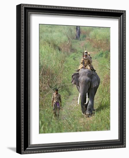 Game Guards Patrolling on Elephant Back, Kaziranga National Park, Assam State, India-Steve & Ann Toon-Framed Photographic Print