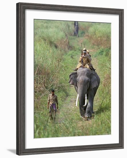 Game Guards Patrolling on Elephant Back, Kaziranga National Park, Assam State, India-Steve & Ann Toon-Framed Photographic Print