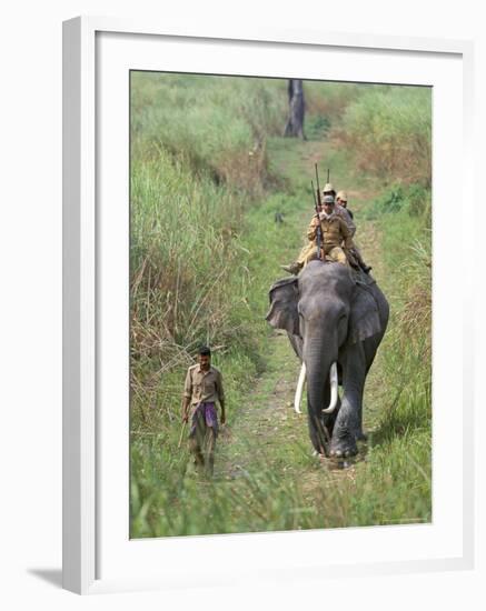 Game Guards Patrolling on Elephant Back, Kaziranga National Park, Assam State, India-Steve & Ann Toon-Framed Photographic Print