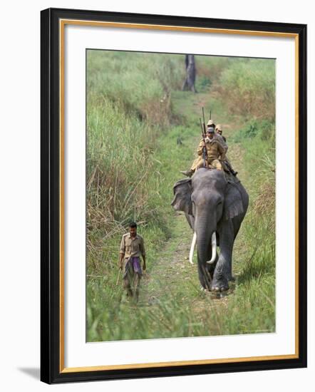 Game Guards Patrolling on Elephant Back, Kaziranga National Park, Assam State, India-Steve & Ann Toon-Framed Photographic Print