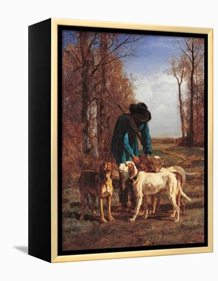 Game Keeper Stops Near His Dogs-Constant Troyon-Framed Stretched Canvas