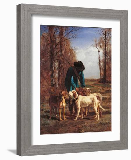 Game Keeper Stops Near His Dogs-Constant Troyon-Framed Art Print