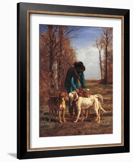 Game Keeper Stops Near His Dogs-Constant Troyon-Framed Art Print