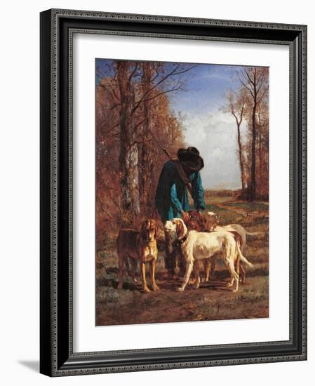 Game Keeper Stops Near His Dogs-Constant Troyon-Framed Art Print