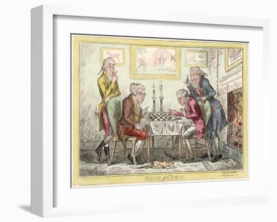 Game of Chess, Two Wigged Gentlemen Play Two Friends Watch Them with Mixed Emotions-George Cruikshank-Framed Art Print