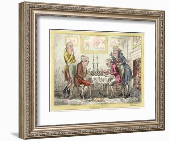 Game of Chess, Two Wigged Gentlemen Play Two Friends Watch Them with Mixed Emotions-George Cruikshank-Framed Art Print