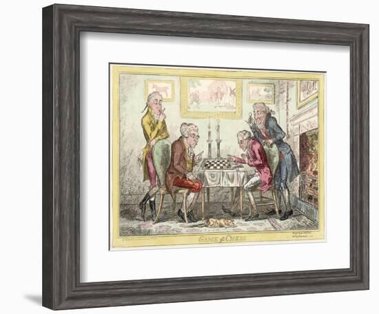 Game of Chess, Two Wigged Gentlemen Play Two Friends Watch Them with Mixed Emotions-George Cruikshank-Framed Art Print