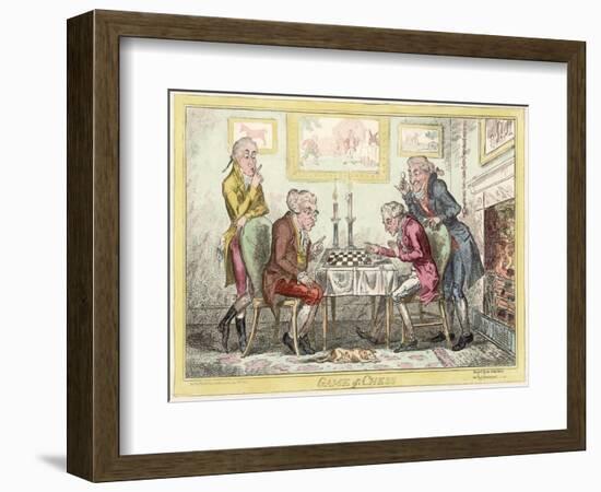 Game of Chess, Two Wigged Gentlemen Play Two Friends Watch Them with Mixed Emotions-George Cruikshank-Framed Art Print