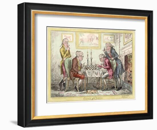 Game of Chess, Two Wigged Gentlemen Play Two Friends Watch Them with Mixed Emotions-George Cruikshank-Framed Art Print