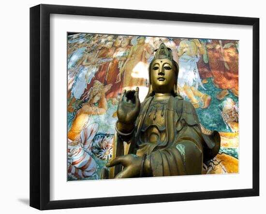 Gangaramaya Buddhist Temple Bronze Statue and Wall Painting, Columbo, Sri Lanka-Ellen Clark-Framed Photographic Print