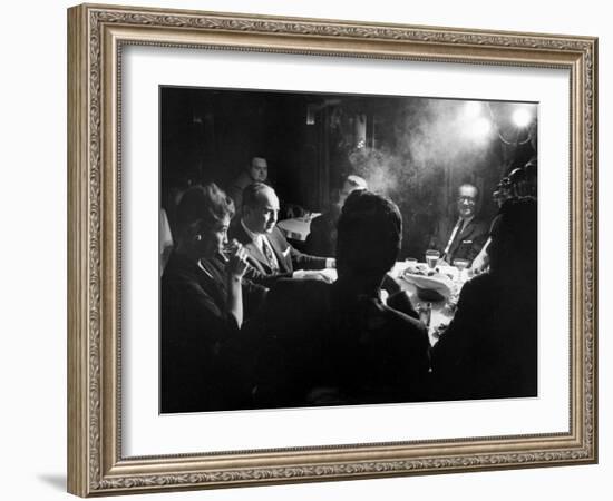 Gangster Mickey Cohen Sitting with His Girl Friend Liz Renay-Allan Grant-Framed Photographic Print