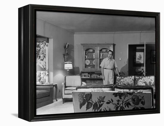 Gangster Mickey Cohen Standing in His Lavishly Furnished Living Room-Ed Clark-Framed Premier Image Canvas