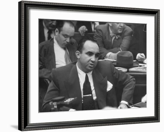 Gangster Mickey Cohen Testifying at Kefauver Hearings During Crime Probe-Peter Stackpole-Framed Photographic Print