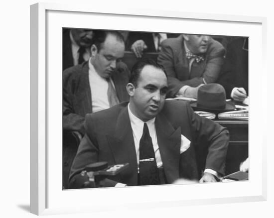 Gangster Mickey Cohen Testifying at Kefauver Hearings During Crime Probe-Peter Stackpole-Framed Photographic Print