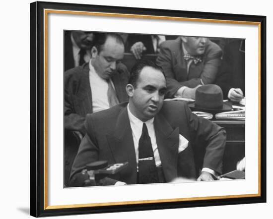 Gangster Mickey Cohen Testifying at Kefauver Hearings During Crime Probe-Peter Stackpole-Framed Photographic Print