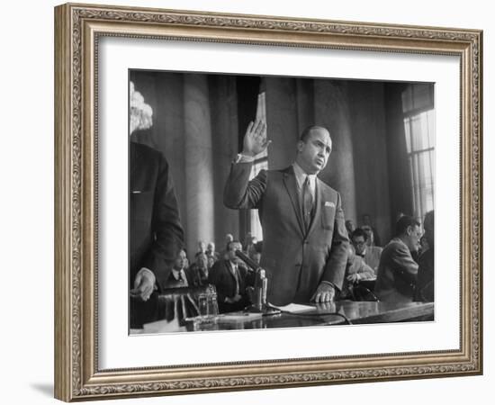 Gangster Mickey Cohen Testifying before Senate Racket Comm-Ed Clark-Framed Photographic Print