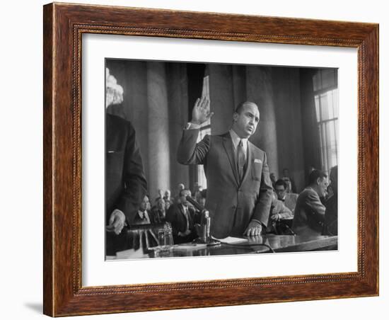 Gangster Mickey Cohen Testifying before Senate Racket Comm-Ed Clark-Framed Photographic Print