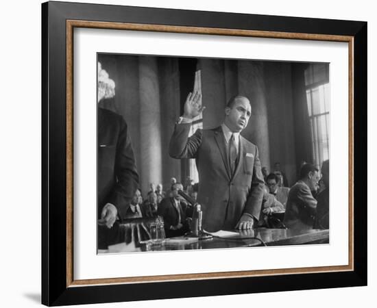 Gangster Mickey Cohen Testifying before Senate Racket Comm-Ed Clark-Framed Photographic Print