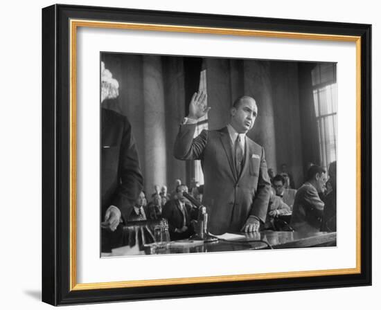 Gangster Mickey Cohen Testifying before Senate Racket Comm-Ed Clark-Framed Photographic Print