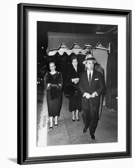 Gangster Mickey Cohen Walking with His Girlfriends Barbara Darnell and Liz Renay-Allan Grant-Framed Premium Photographic Print