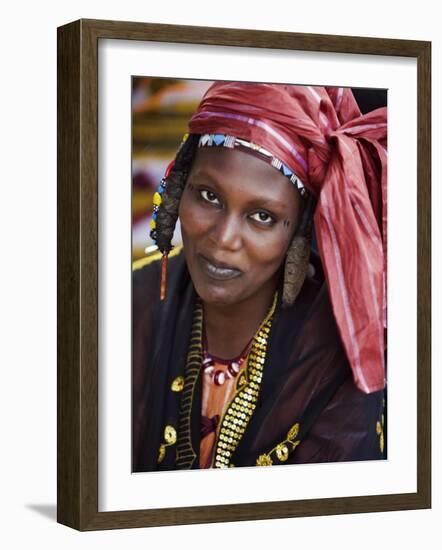 Gao, A Songhay Woman at Gao Market with an Elaborate Coiffure Typical of Her Tribe, Mali-Nigel Pavitt-Framed Photographic Print