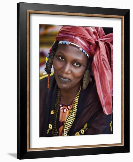 Gao, A Songhay Woman at Gao Market with an Elaborate Coiffure Typical of Her Tribe, Mali-Nigel Pavitt-Framed Photographic Print