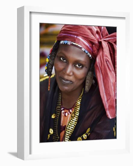 Gao, A Songhay Woman at Gao Market with an Elaborate Coiffure Typical of Her Tribe, Mali-Nigel Pavitt-Framed Photographic Print