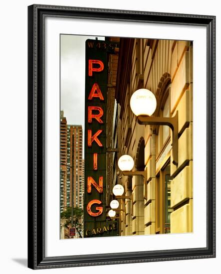 Garage Parking Sign, W 43St, Times Square, Manhattan, New York, United States, Vintage-Philippe Hugonnard-Framed Photographic Print