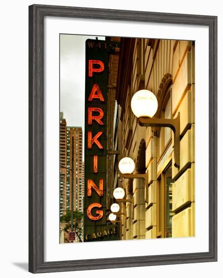 Garage Parking Sign, W 43St, Times Square, Manhattan, New York, United States, Vintage-Philippe Hugonnard-Framed Photographic Print