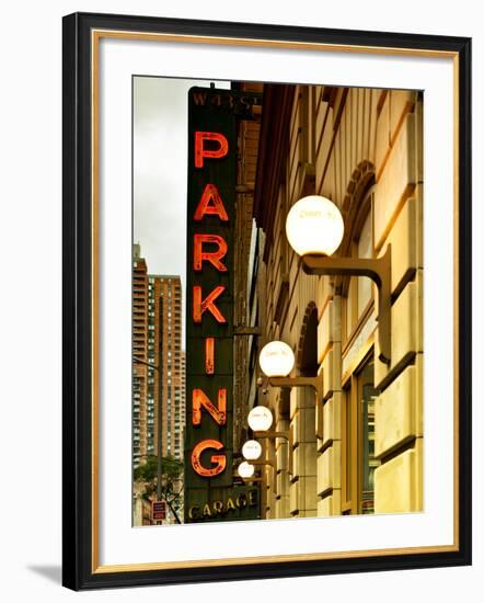 Garage Parking Sign, W 43St, Times Square, Manhattan, New York, United States, Vintage-Philippe Hugonnard-Framed Photographic Print