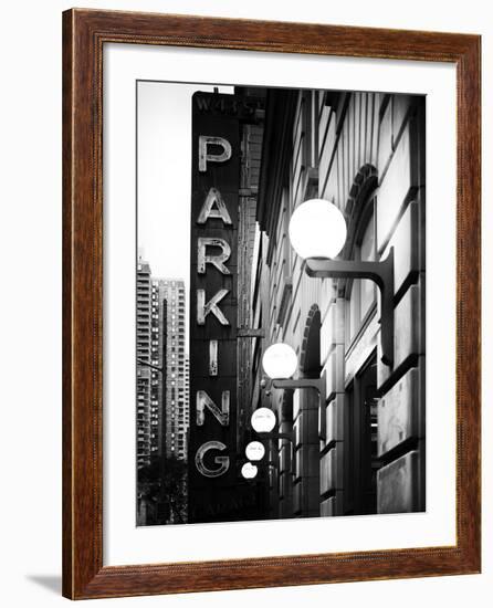 Garage Parking Sign, W 43St, Times Square, Manhattan, New York, US, Black and White Photography-Philippe Hugonnard-Framed Photographic Print