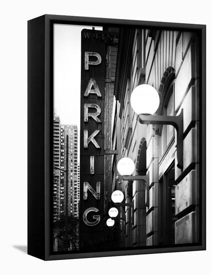 Garage Parking Sign, W 43St, Times Square, Manhattan, New York, US, Black and White Photography-Philippe Hugonnard-Framed Premier Image Canvas