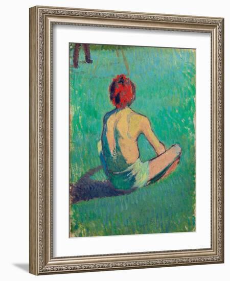 Garcon Assis Dans L'herbe (Boy Sitting in the Grass) - Peinture De Emile Bernard (1868-1941), Huile-Emile Bernard-Framed Giclee Print