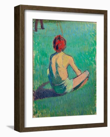 Garcon Assis Dans L'herbe (Boy Sitting in the Grass) - Peinture De Emile Bernard (1868-1941), Huile-Emile Bernard-Framed Giclee Print