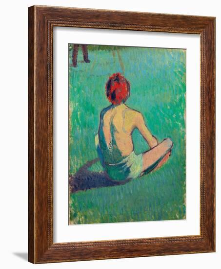 Garcon Assis Dans L'herbe (Boy Sitting in the Grass) - Peinture De Emile Bernard (1868-1941), Huile-Emile Bernard-Framed Giclee Print