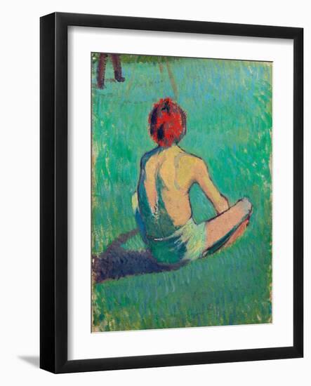 Garcon Assis Dans L'herbe (Boy Sitting in the Grass) - Peinture De Emile Bernard (1868-1941), Huile-Emile Bernard-Framed Giclee Print