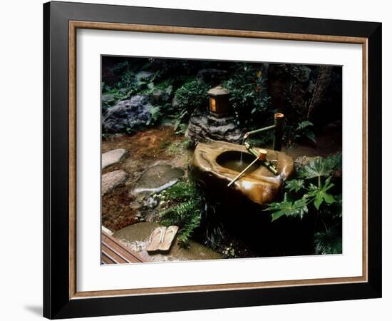 Garden Basin, Old Ryokan (Inn), Kyoto, Japan-null-Framed Photographic Print