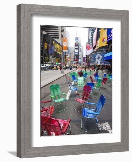 Garden Chairs in the Road for the Public to Sit and Relax in the Pedestrian Zone, Times Square-Amanda Hall-Framed Photographic Print