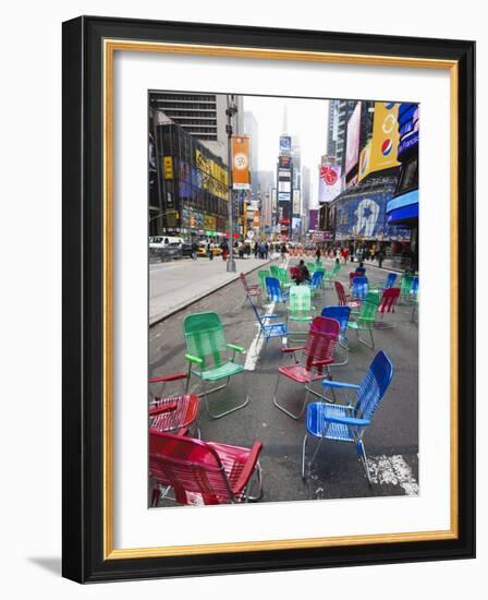 Garden Chairs in the Road for the Public to Sit and Relax in the Pedestrian Zone, Times Square-Amanda Hall-Framed Photographic Print