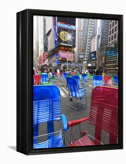 Garden Chairs in the Road for the Public to Sit in the Pedestrian Zone of Times Square, Manhattan-Amanda Hall-Framed Premier Image Canvas