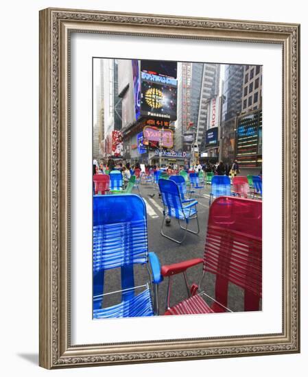 Garden Chairs in the Road for the Public to Sit in the Pedestrian Zone of Times Square, Manhattan-Amanda Hall-Framed Photographic Print