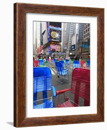 Garden Chairs in the Road for the Public to Sit in the Pedestrian Zone of Times Square, Manhattan-Amanda Hall-Framed Photographic Print