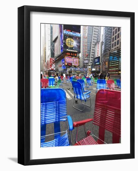 Garden Chairs in the Road for the Public to Sit in the Pedestrian Zone of Times Square, Manhattan-Amanda Hall-Framed Photographic Print