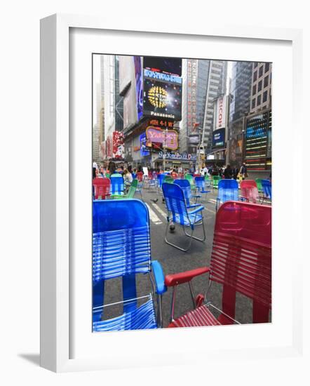 Garden Chairs in the Road for the Public to Sit in the Pedestrian Zone of Times Square, Manhattan-Amanda Hall-Framed Photographic Print