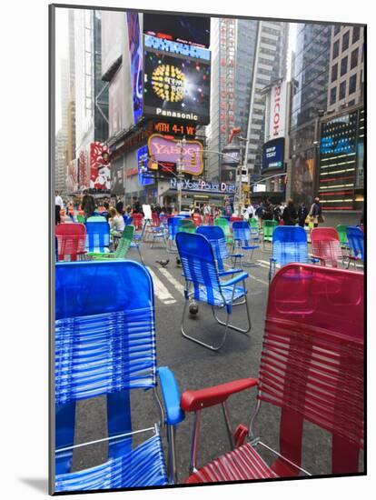 Garden Chairs in the Road for the Public to Sit in the Pedestrian Zone of Times Square, Manhattan-Amanda Hall-Mounted Photographic Print