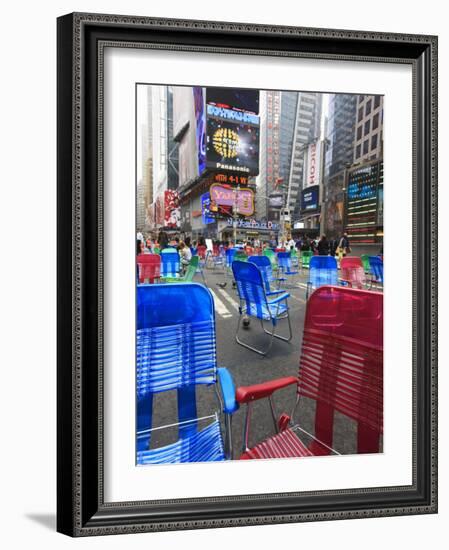 Garden Chairs in the Road for the Public to Sit in the Pedestrian Zone of Times Square, Manhattan-Amanda Hall-Framed Photographic Print
