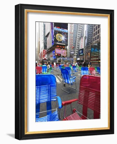 Garden Chairs in the Road for the Public to Sit in the Pedestrian Zone of Times Square, Manhattan-Amanda Hall-Framed Photographic Print