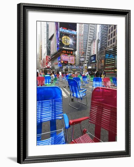 Garden Chairs in the Road for the Public to Sit in the Pedestrian Zone of Times Square, Manhattan-Amanda Hall-Framed Photographic Print