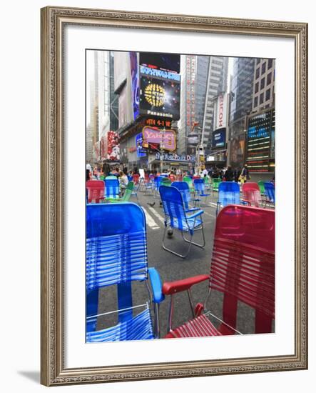 Garden Chairs in the Road for the Public to Sit in the Pedestrian Zone of Times Square, Manhattan-Amanda Hall-Framed Photographic Print